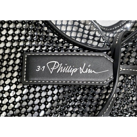 3.1 PHILLIP LIM Embellished Mesh Market Tote Bag Black Clear Mesh Double Handle - Picture 4 of 10